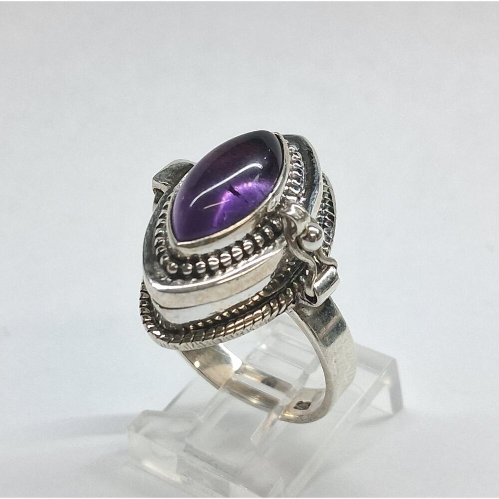 Vintage Sterling Silver & Amethyst Poison Ring Size 7.5